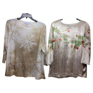 2 Lot Women's Breckenridge Christmas Holiday Tops Size 1X Ornaments Snowflakes